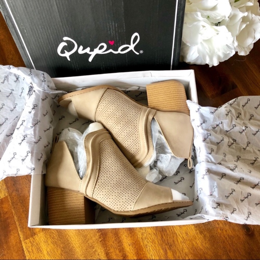NEW Qupid | peep toe booties taupe - Picture 6 of 8